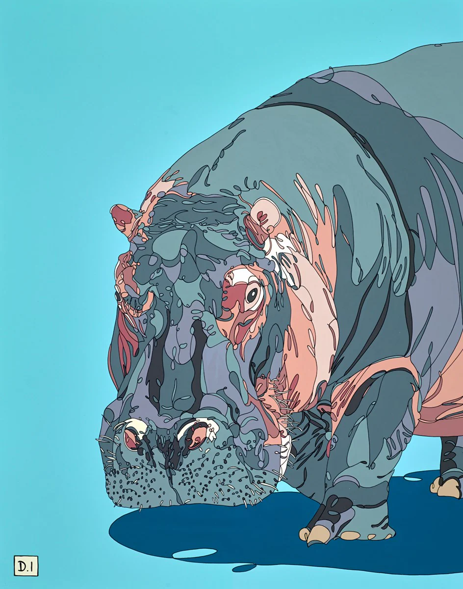Hippo On Blue