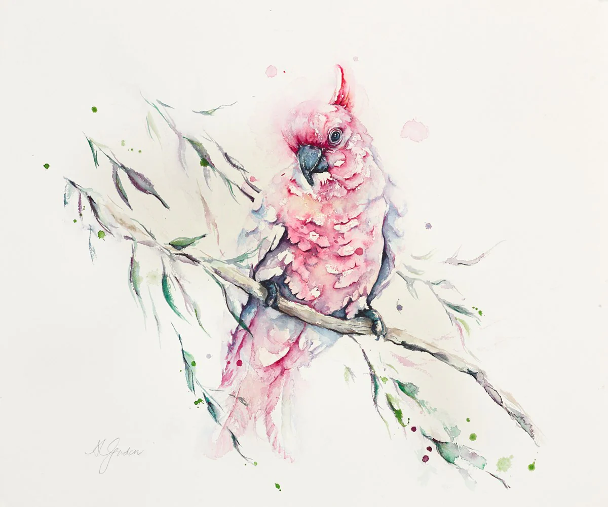 Pink Cockatoo Among Leaves